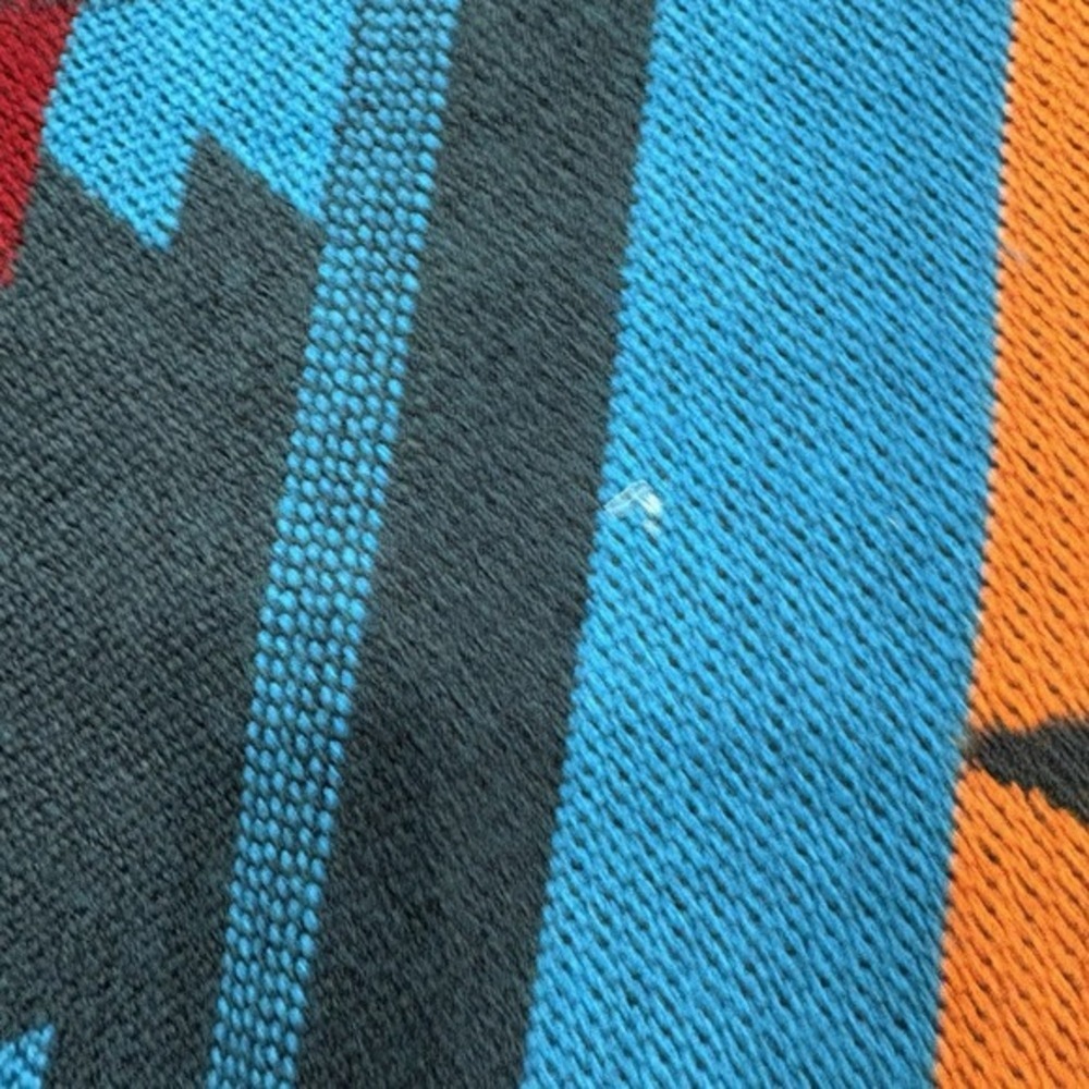 Southwestern Wool Geometric Fringed Shawl Robe Multicolor 28x78 Blue - Picture 7 of 13